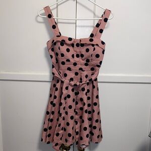Ixiah Small Peach Black Sleeveless Boat Neck Ruched Top Fit Polka Dot Dress